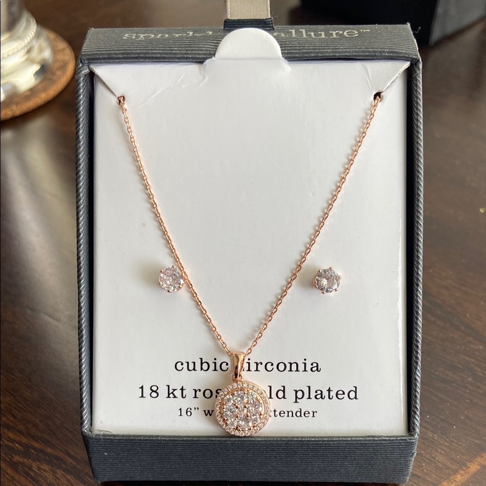 Rose Gold Plated Necklace and Earring Set